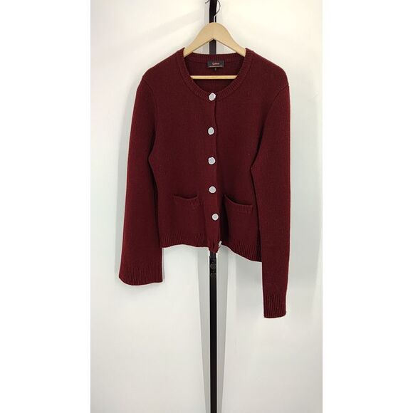 Quince Women Mongolian Cashmere Structured Cardigan Rich Burgundy Sleeved Top L - Picture 2 of 3